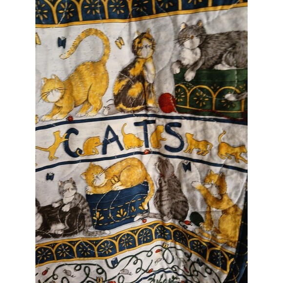 Womens S-M Cats Tapestry Quilted Longsle Jacket/Cat Button VIBRANT COLORS - Picture 4 of 16